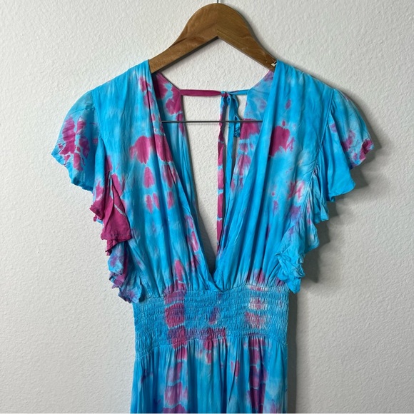NWT Tiare Hawaii Lia Maxi Dress In Turquoise Fuchsia Leo Tie Dye Womens XS / S - Picture 5 of 12